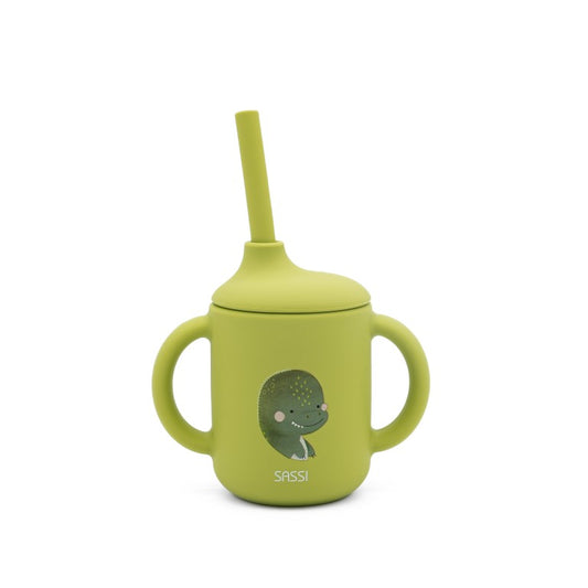 Cracky il Dinosauro Bicchiere con cannuccia in silicone Sassi
