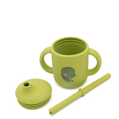 Cracky il Dinosauro Bicchiere con cannuccia in silicone Sassi