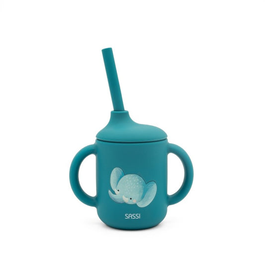 Chewy l'Elefante Bicchiere con cannuccia in silicone Sassi