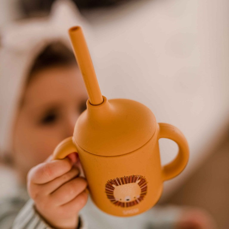 Chompy il Leone Bicchiere con cannuccia in silicone Sassi