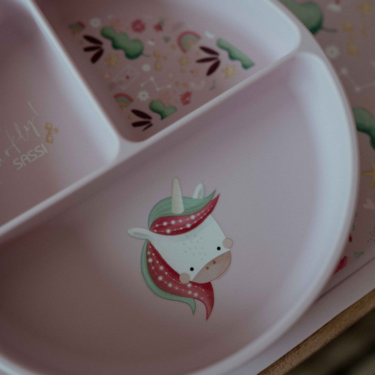Sparkly l'Unicorno Piatto con ventosa in silicone Sassi