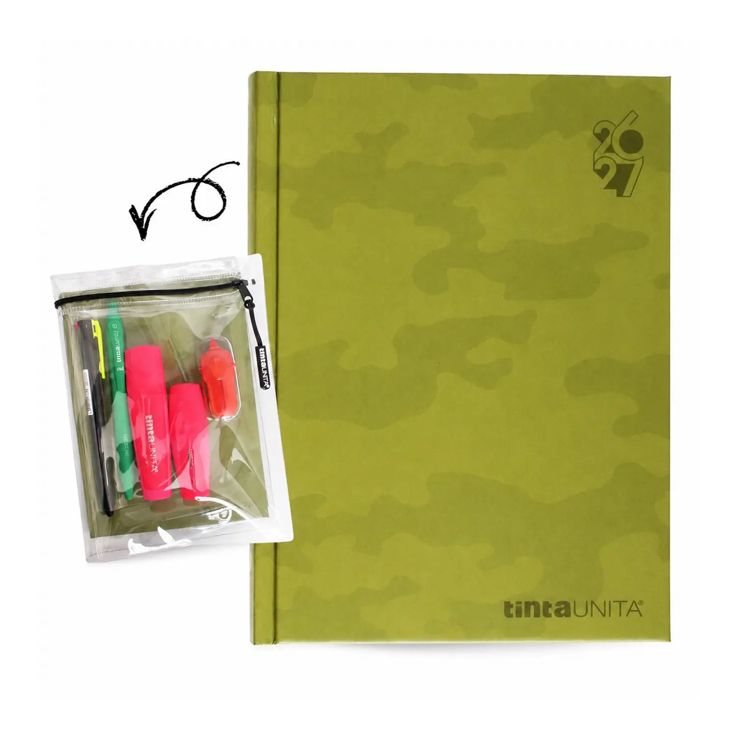Tinta Unita Plain Diario 12 Mesi Con Cover E Accessori Verde Militare
