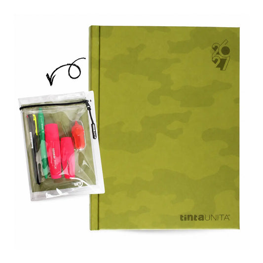 Tinta Unita Plain Diario 12 Mesi Con Cover E Accessori Verde Militare